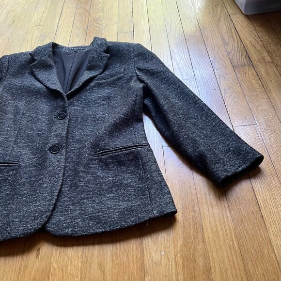Theory Size 12 Gray Kiersten K Strategy Wool Cotton Blend Tweed Blazer Jacket - Picture 8 of 16